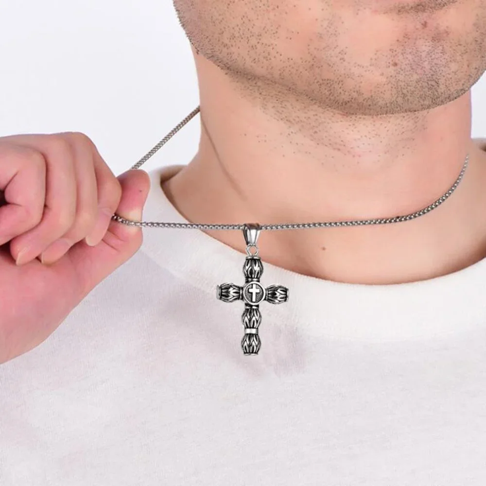 ❤️Spot Trendy Casting Cylindrical Cross Pendant necklace women/men N90201P190